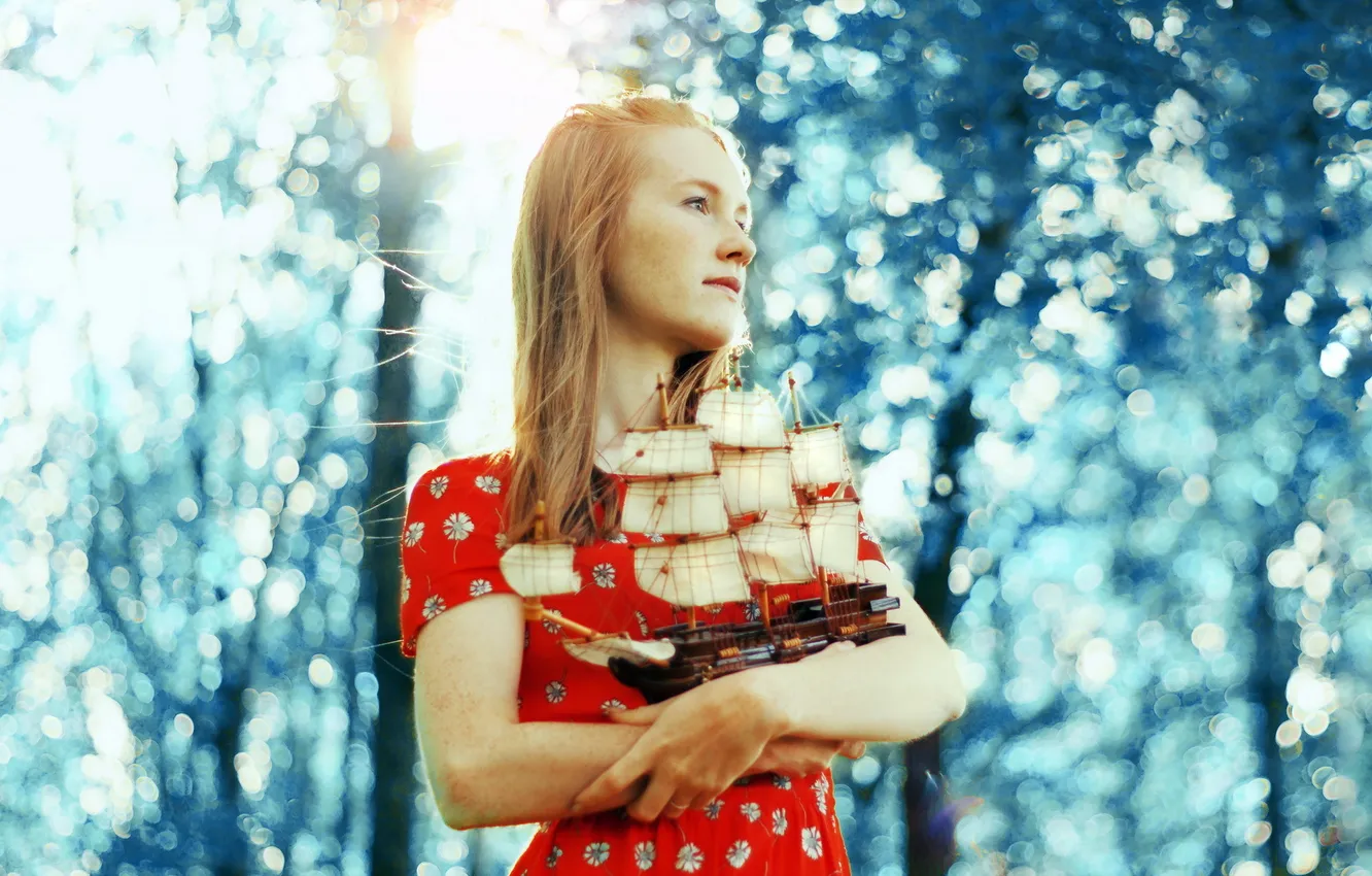 Photo wallpaper girl, mood, ship