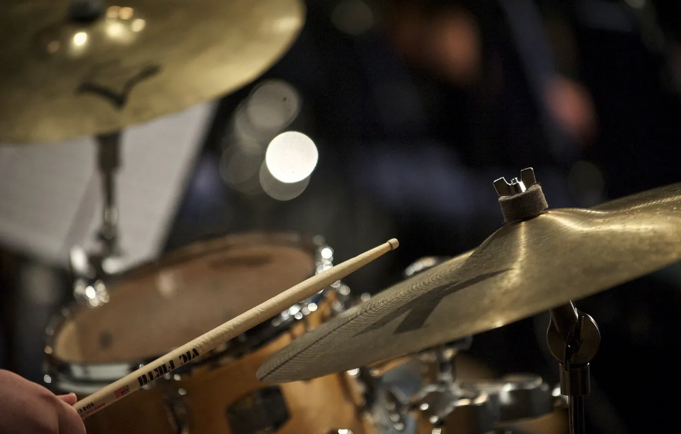 Photo wallpaper focus, sticks, jazz, plate, drum