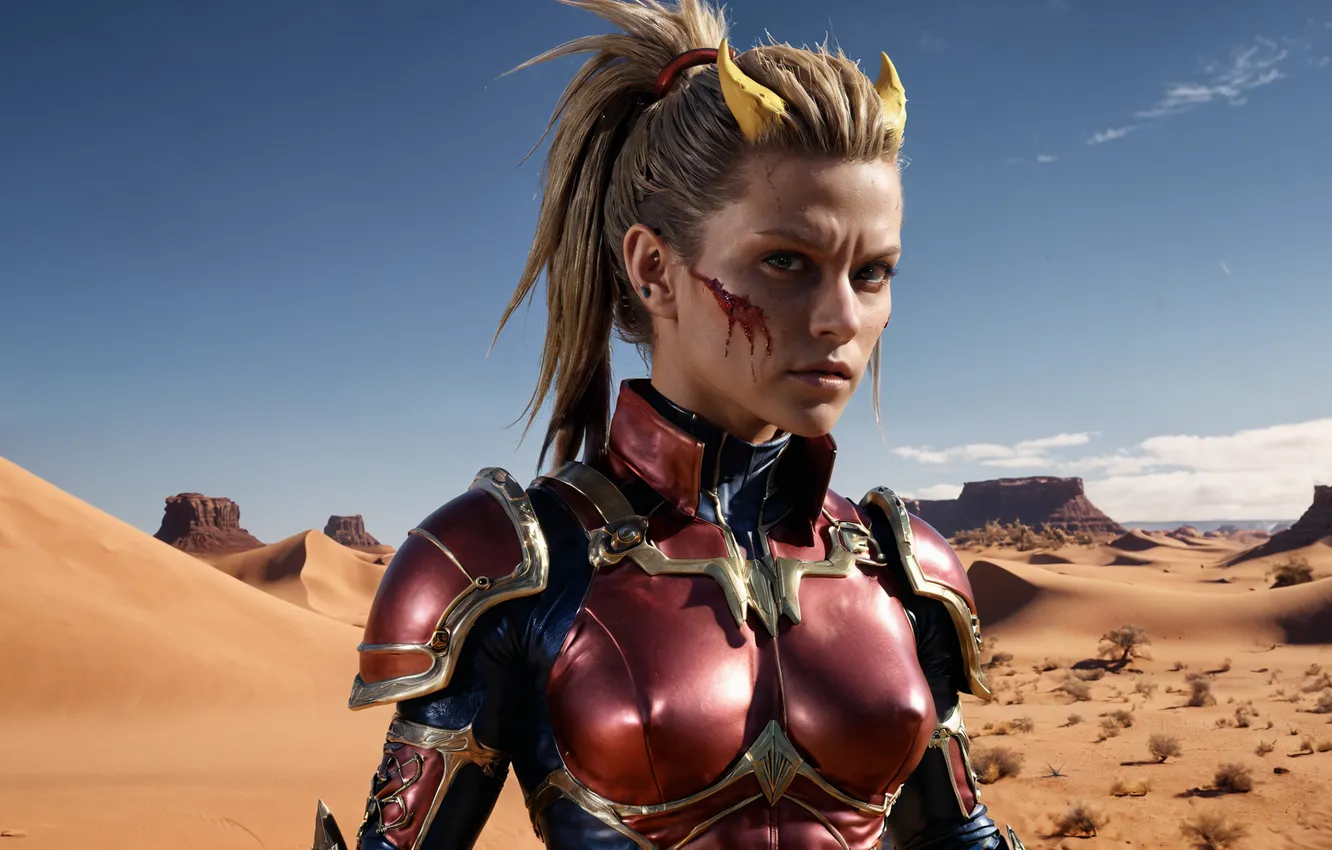 Photo wallpaper girl, fiction, horns, armor