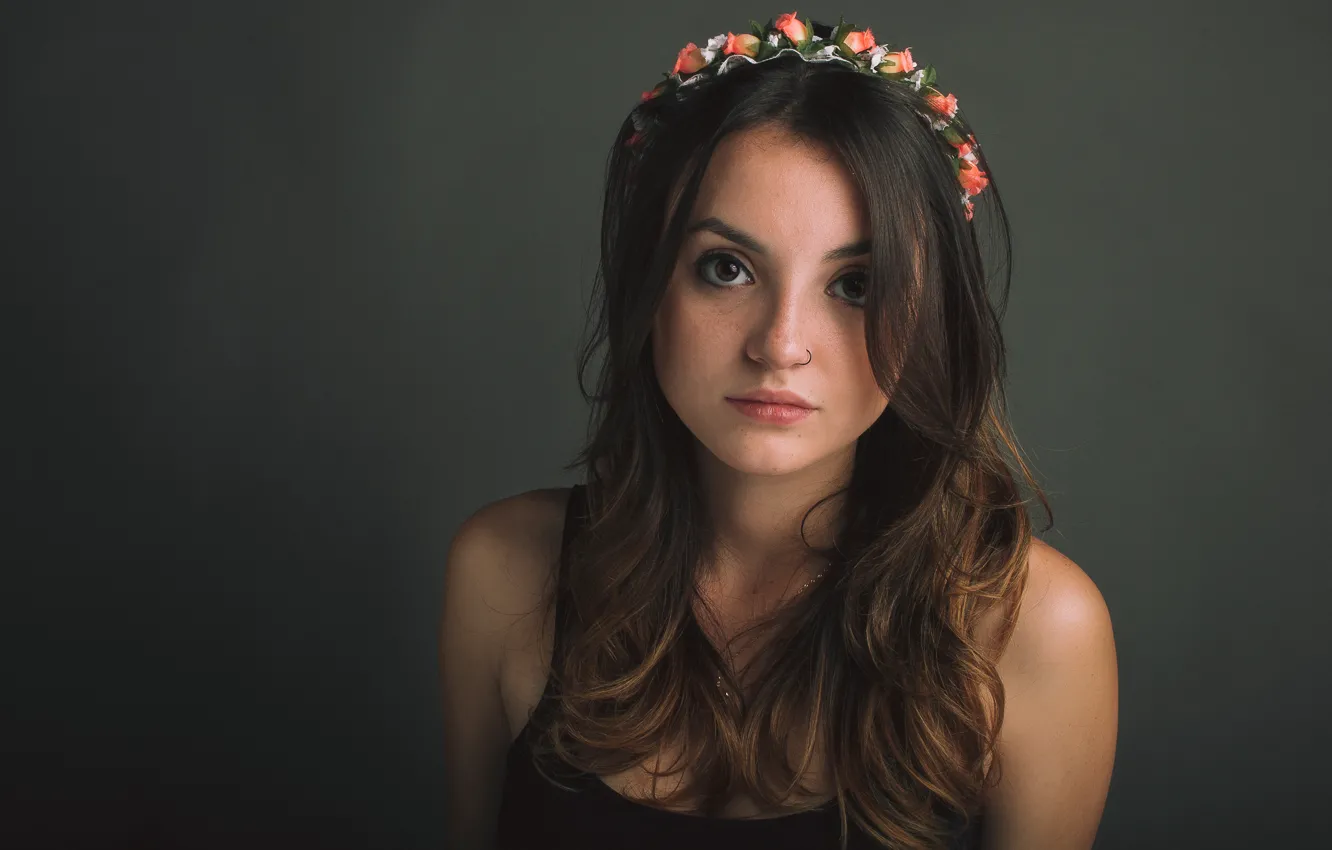 Photo wallpaper eyes, crown, piercing, eyes, crown, piercing, Crown of flowers, a crown of flowers