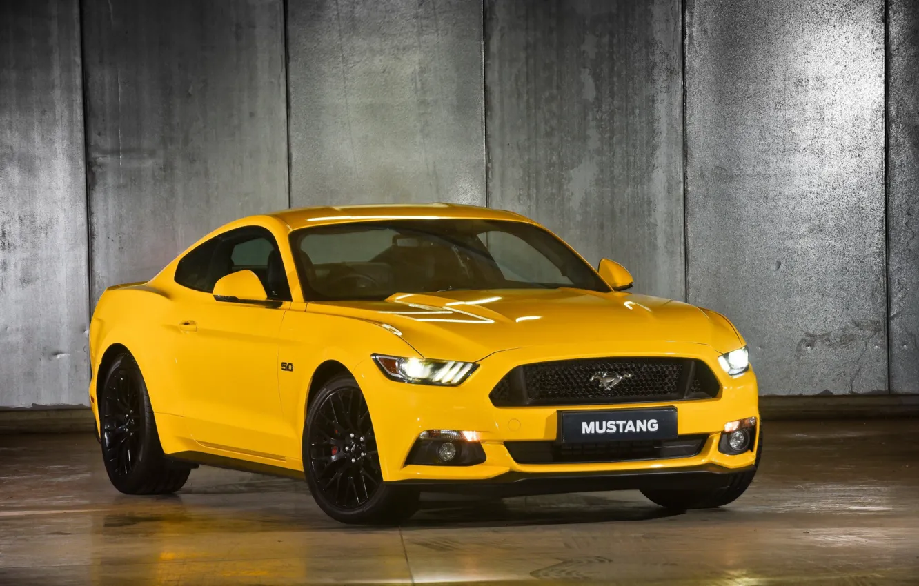 Photo wallpaper Muscle, Ford Mustang, Fastback, Yellow, 2015