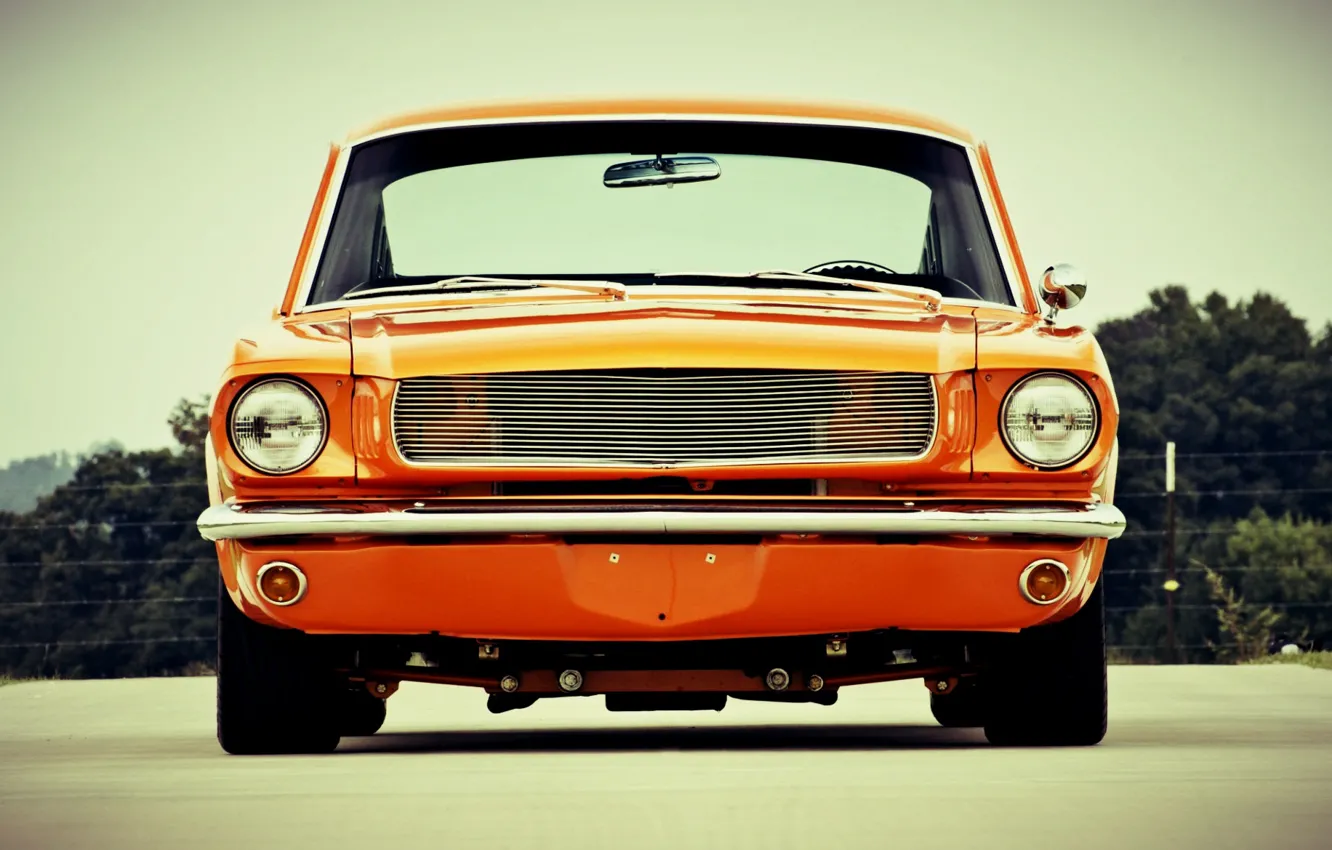 Photo wallpaper Orange, Ford Mustang, Muscle car