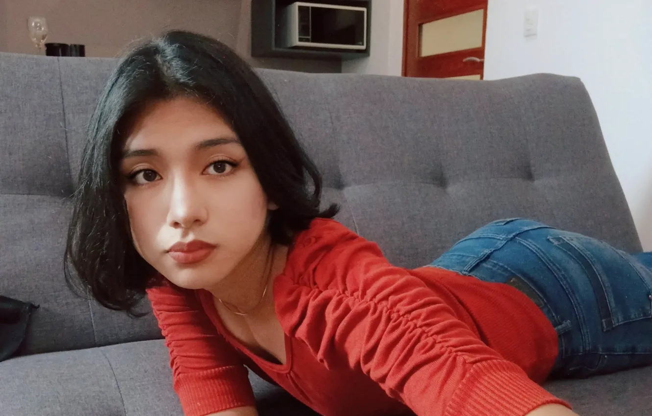 Photo wallpaper girl, beautiful, pretty, sofa, cute