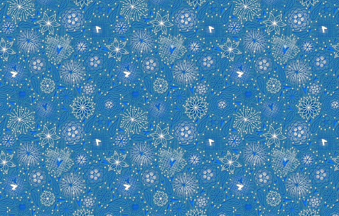 Photo wallpaper line, flowers, blue, pattern