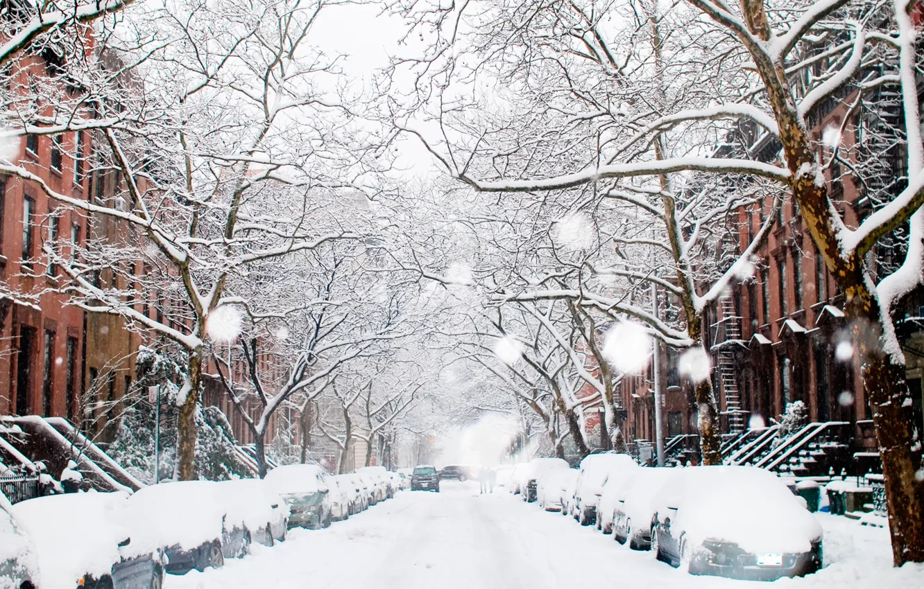 Photo wallpaper winter, the city, street, Winter, Snow, Street
