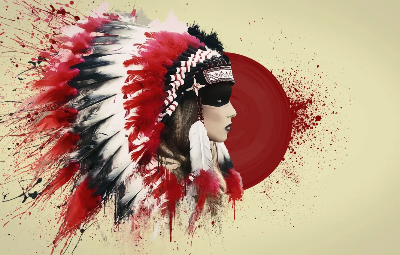 Photo wallpaper blood, feathers, art, Indian, roach