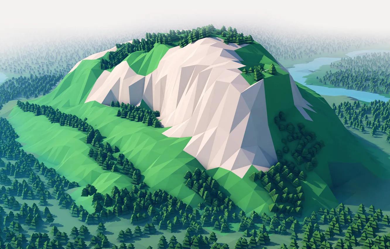 Photo wallpaper forest, mountains, low poly