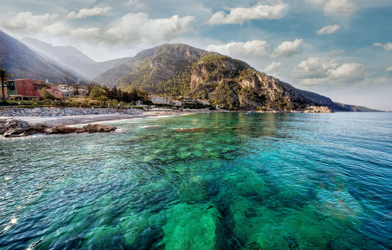 Photo wallpaper sea, summer, landscape, mountains, the city