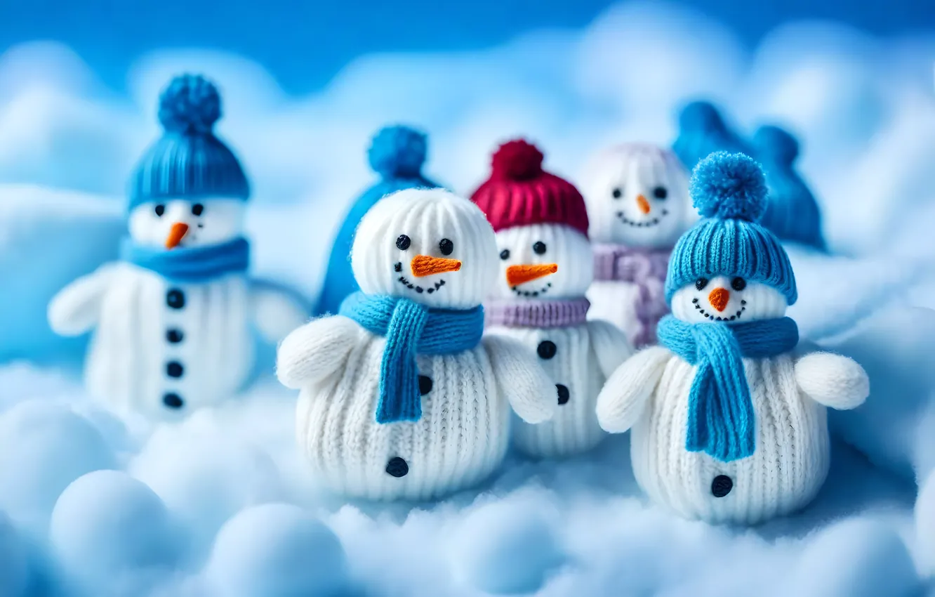Photo wallpaper winter, snow, smile, toy, new year, Christmas, snowman, faces
