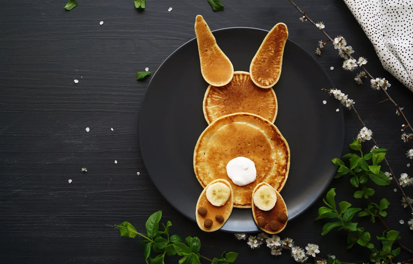 Photo wallpaper leaves, flowers, branches, the dark background, black, new year, hare, legs