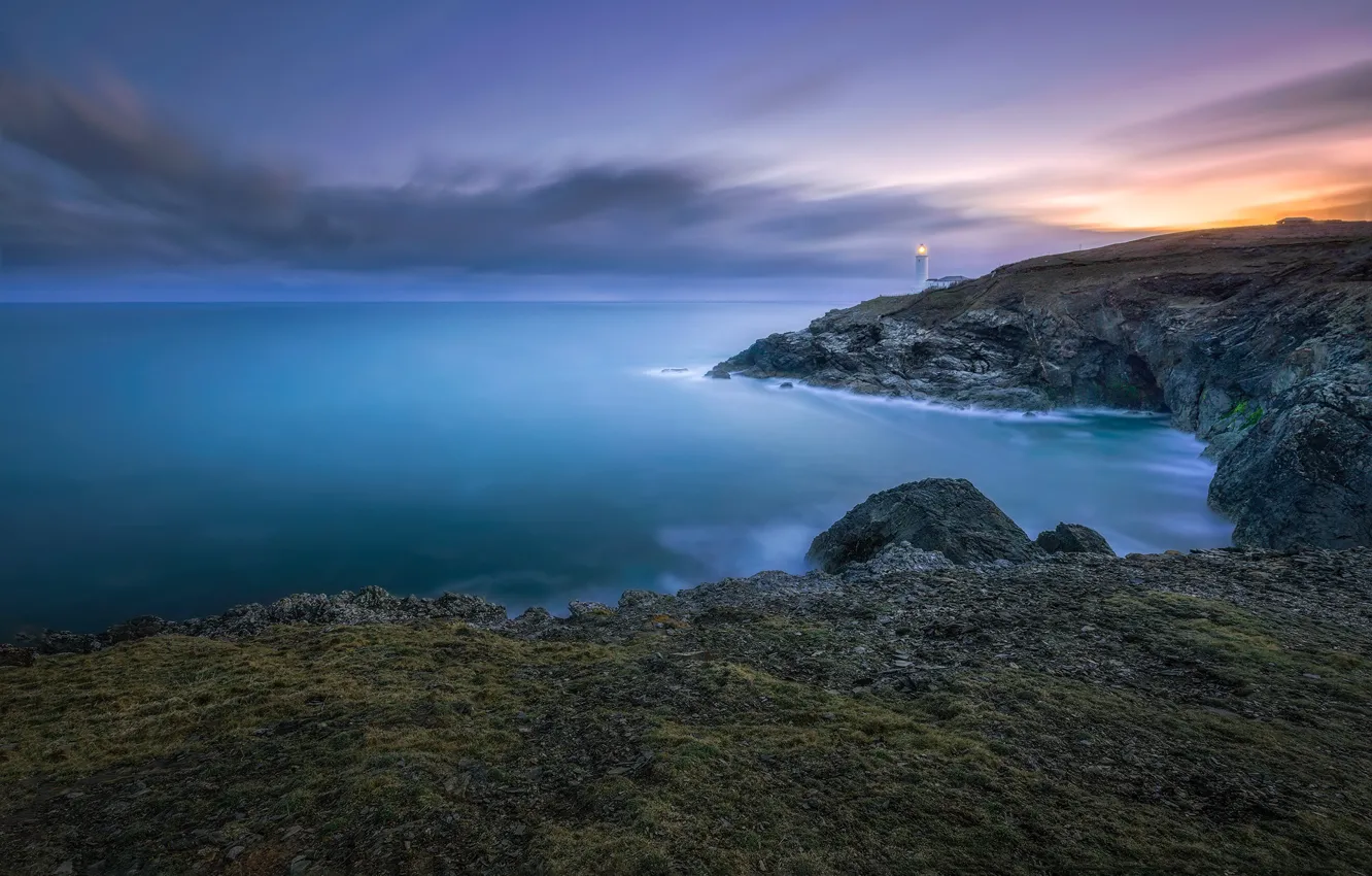 Photo wallpaper coast, lighthouse, England, Cornwall, Northern Cornish