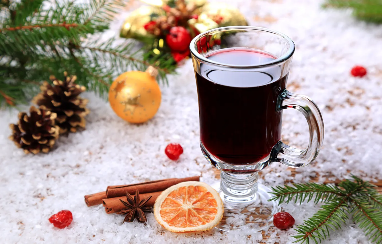 Photo wallpaper spruce, holiday, bumps, drink, punch, candied, cinnamon, toy