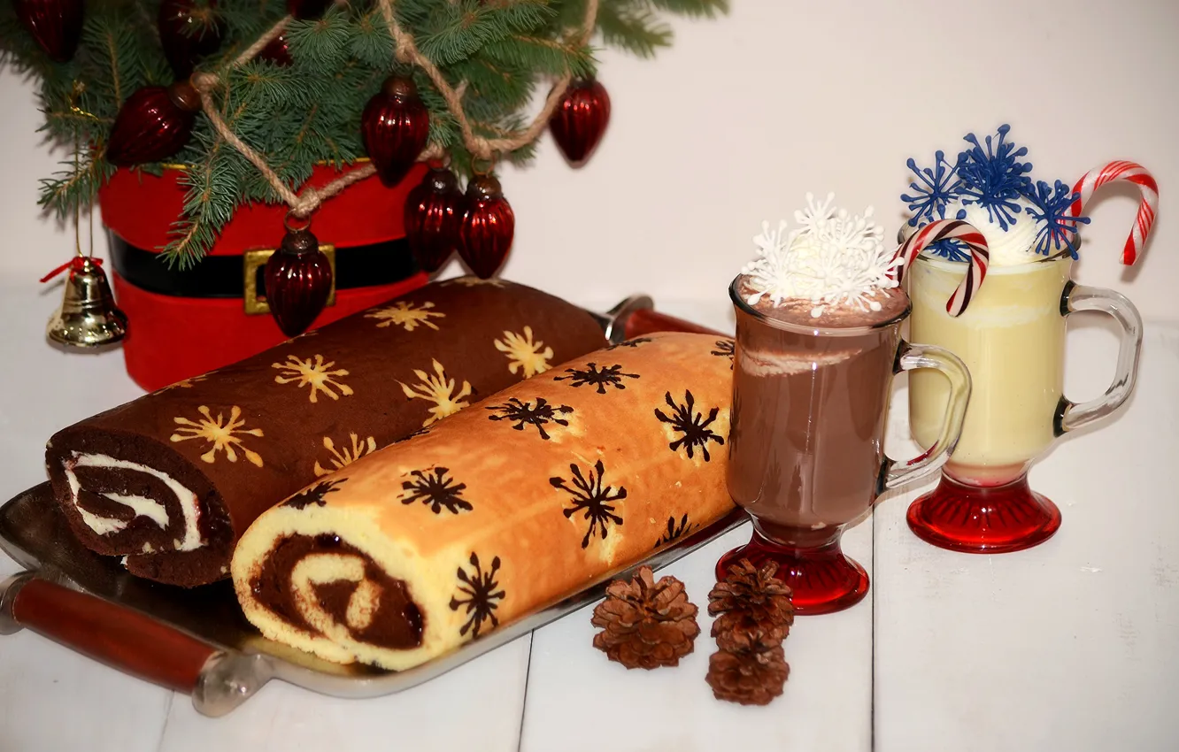 Photo wallpaper holiday, Christmas, mug, garland, bumps, cakes, roll