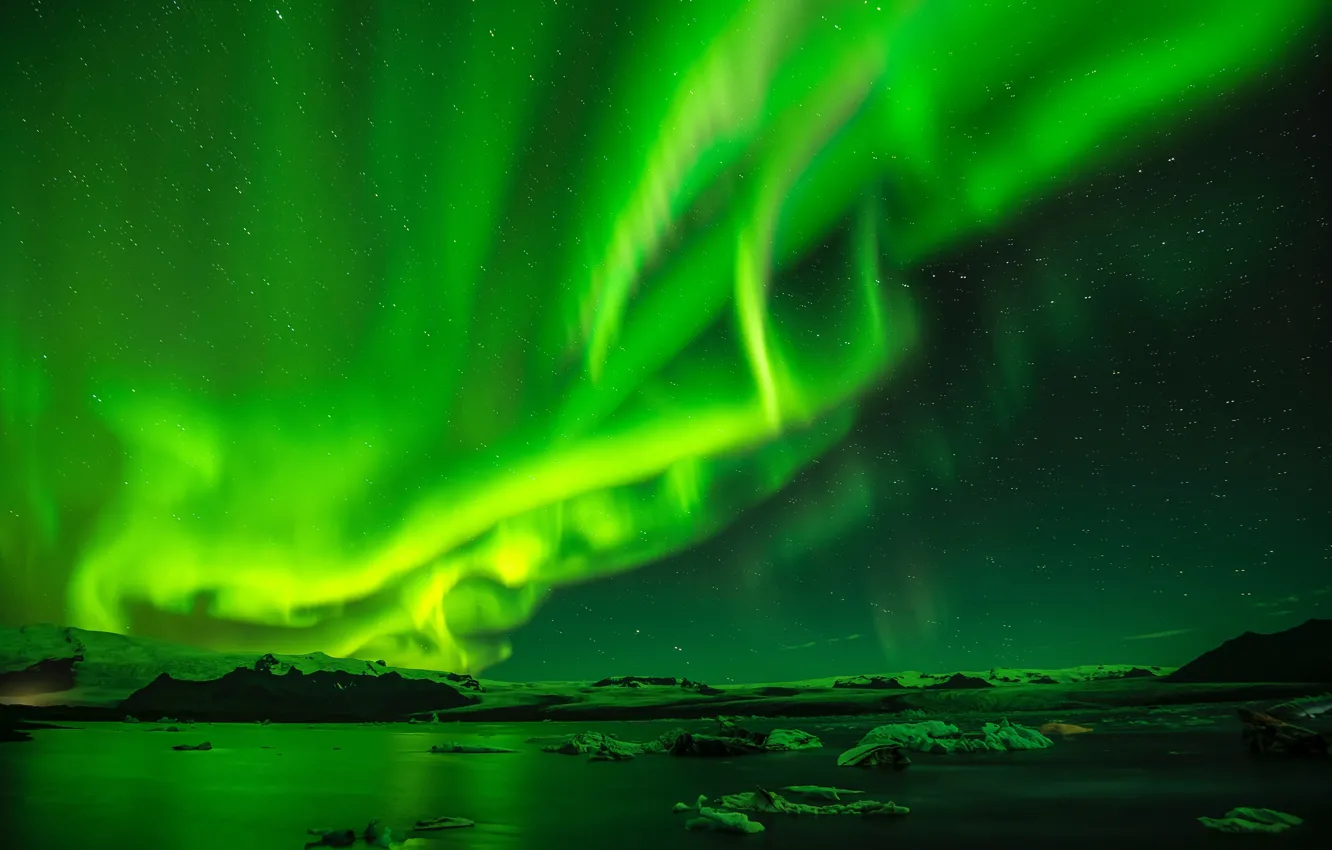 Photo wallpaper the sky, stars, Northern lights, Aurora, Polar Night