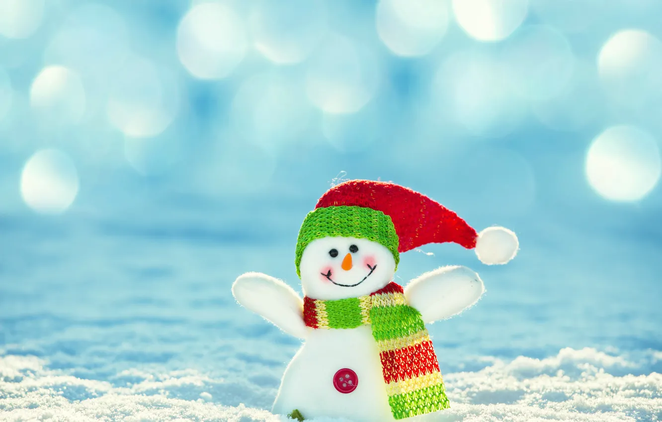 Photo wallpaper snow, smile, toy, snowman, scarf