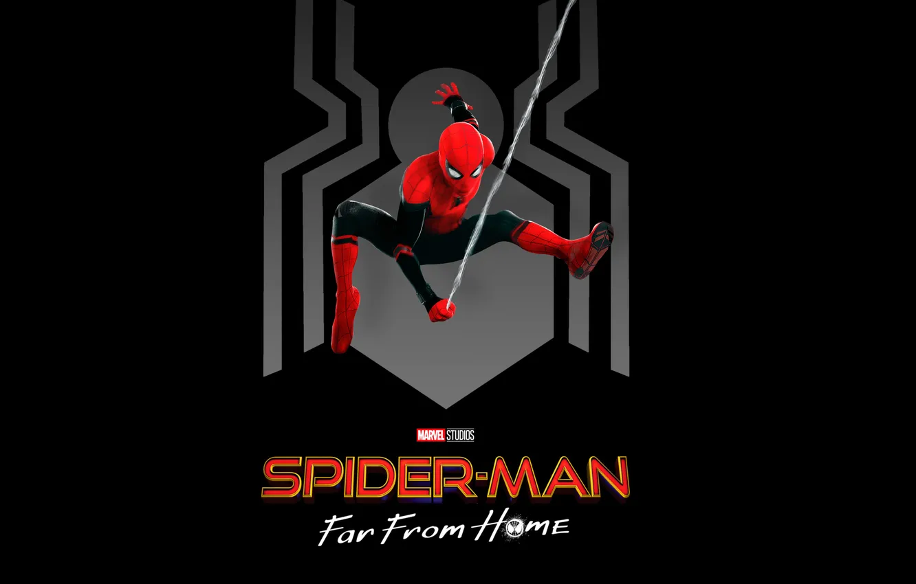 Photo wallpaper the inscription, web, costume, black background, poster, Marvel, comic, Spider-Man