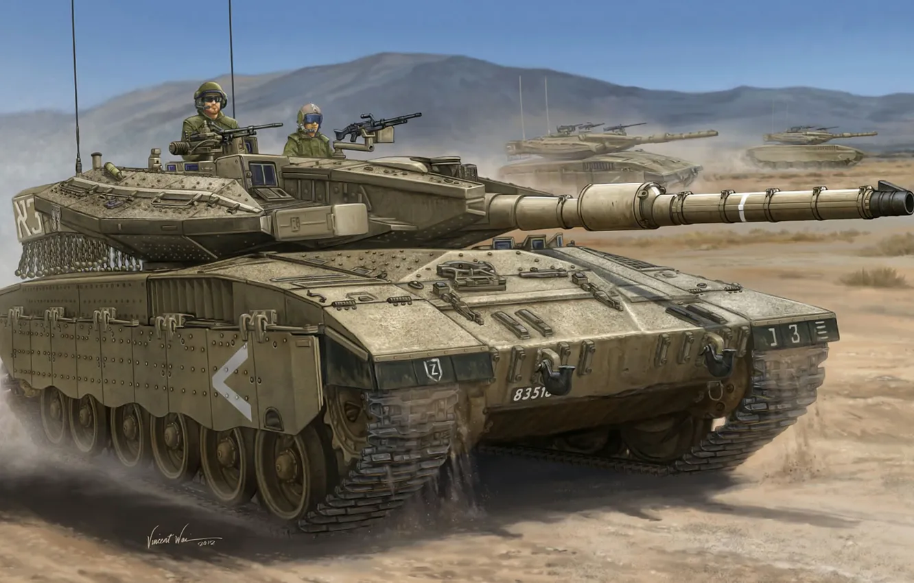 Photo wallpaper chariot, gun, art, tank, combat, Merkava, mark, caliber