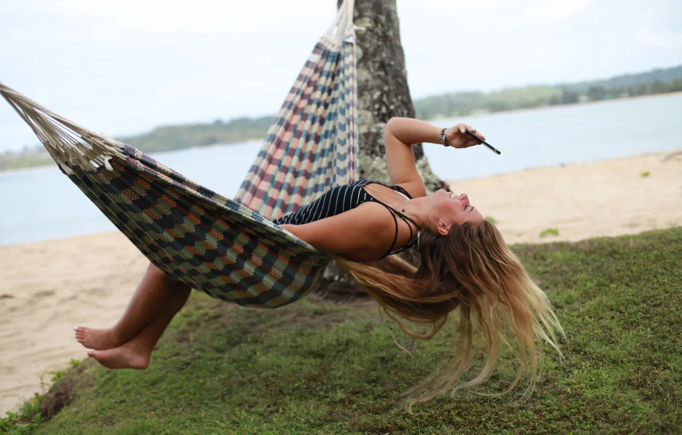 Photo wallpaper summer, girl, face, hair, hammock, cellphones