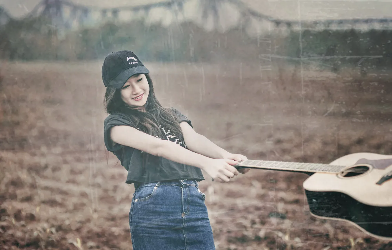 Photo wallpaper girl, music, guitar, Asian