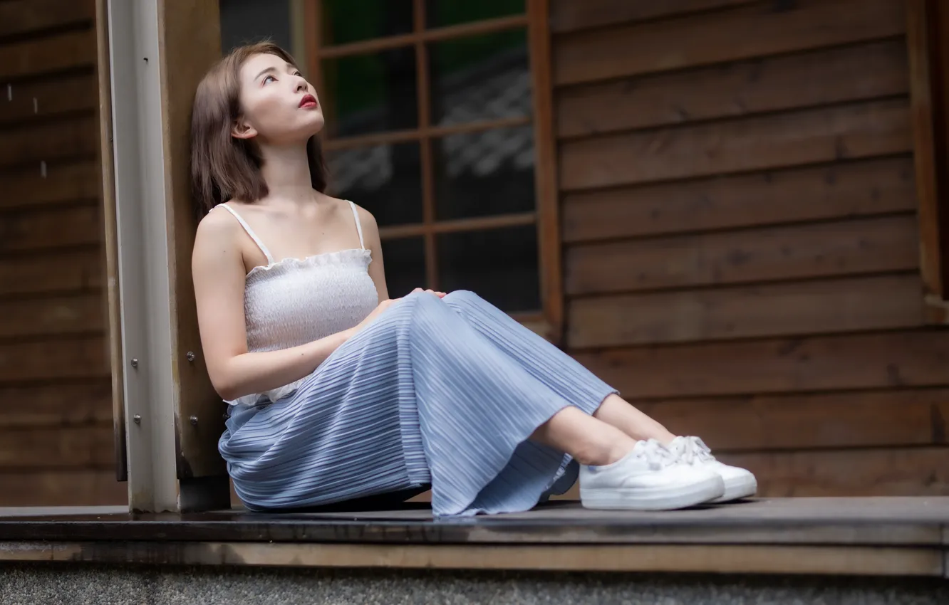 Photo wallpaper girl, Asian, sitting