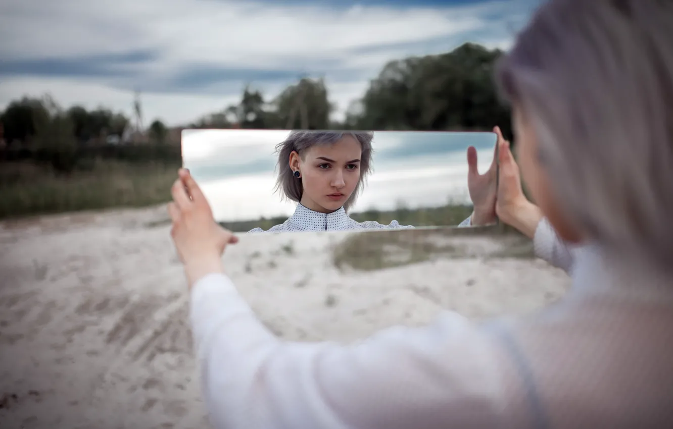 Photo wallpaper look, girl, mirror