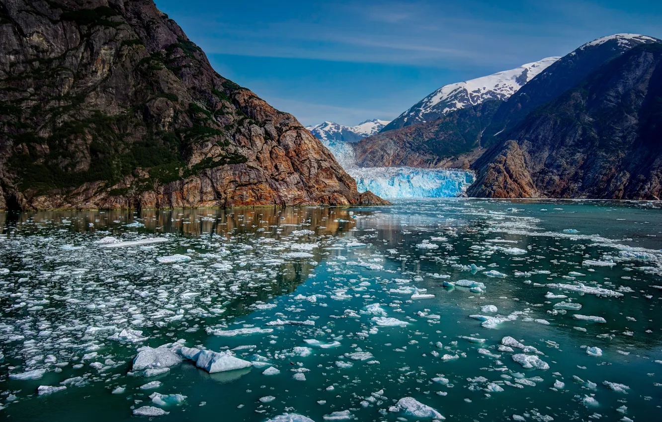 Photo wallpaper mountains, ice, glacier, Alaska, Alaska, Glacier Bay National Park, Glacier Bay