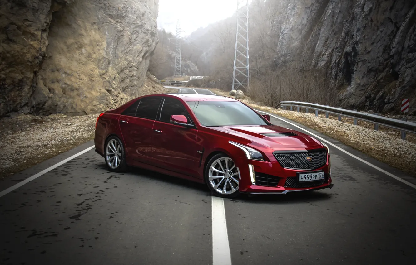 Photo wallpaper mountains, tower, cadillac, moutain, cts-v, ingushetia, cadillac cts, cadillac cts-v