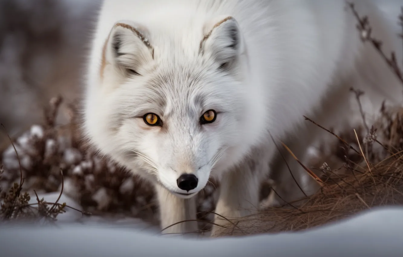 Photo wallpaper winter, face, snow, portrait, Fox, digital art, AI art, The Art of Artificial Intelligence