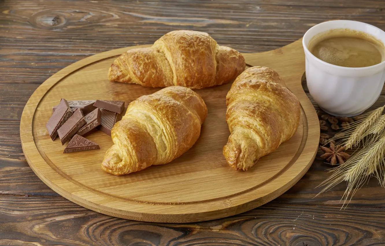 Photo wallpaper coffee, chocolate, croissant