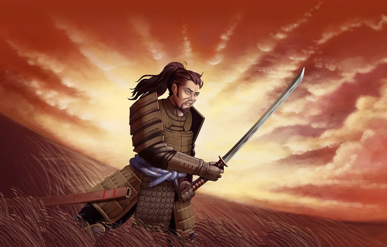 Photo wallpaper sword, samurai, male