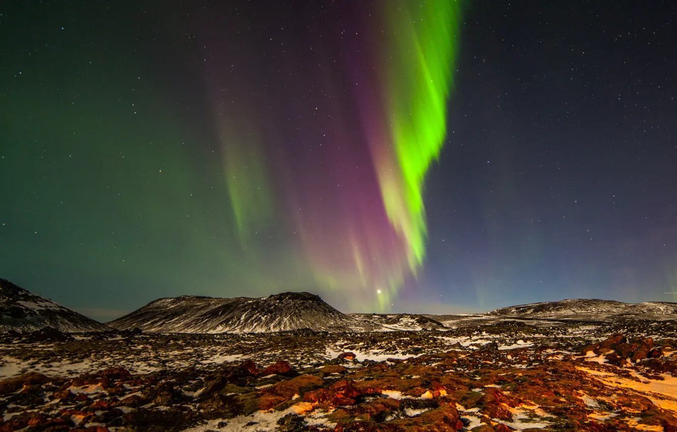 Photo wallpaper photo, Nature, Night, Norway, Hills, Polar lights