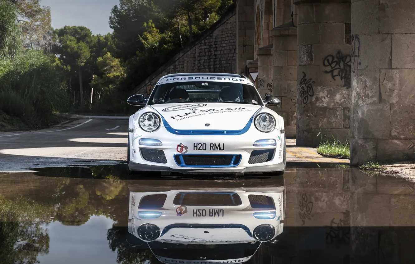 Photo wallpaper reflection, 997, Porsche, before, white, sports car, Porsche, Carrera S