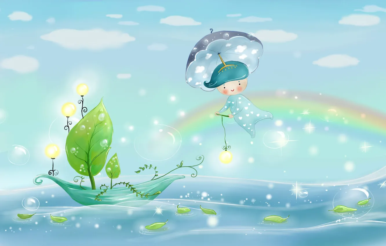 Photo wallpaper sea, the sky, leaves, water, light, nature, bubbles, rain