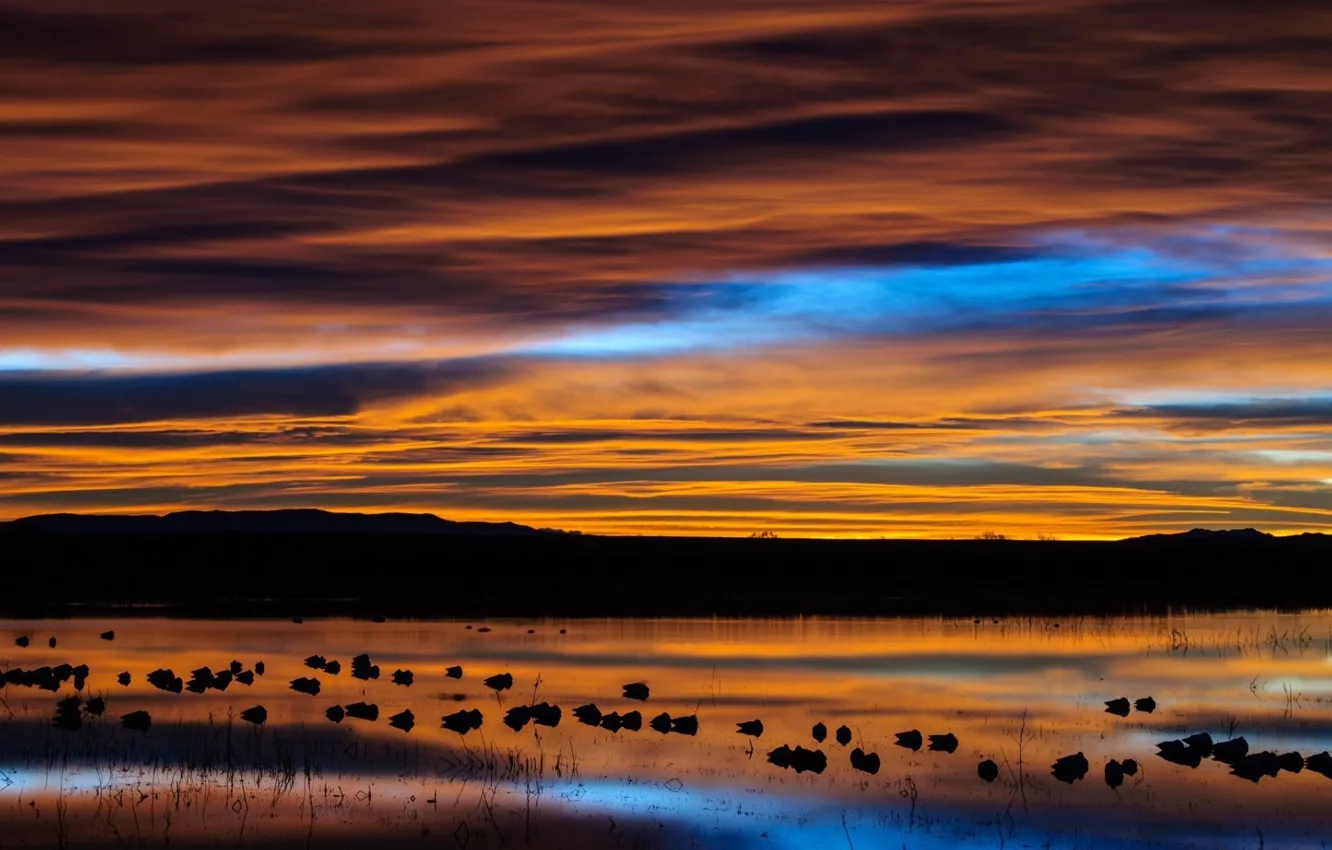 Photo wallpaper clouds, reflection, river, the evening, New Mexico
