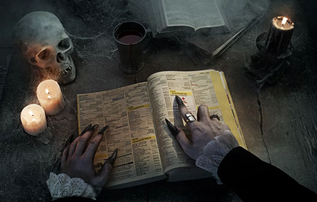 Photo wallpaper witch, journal, nails