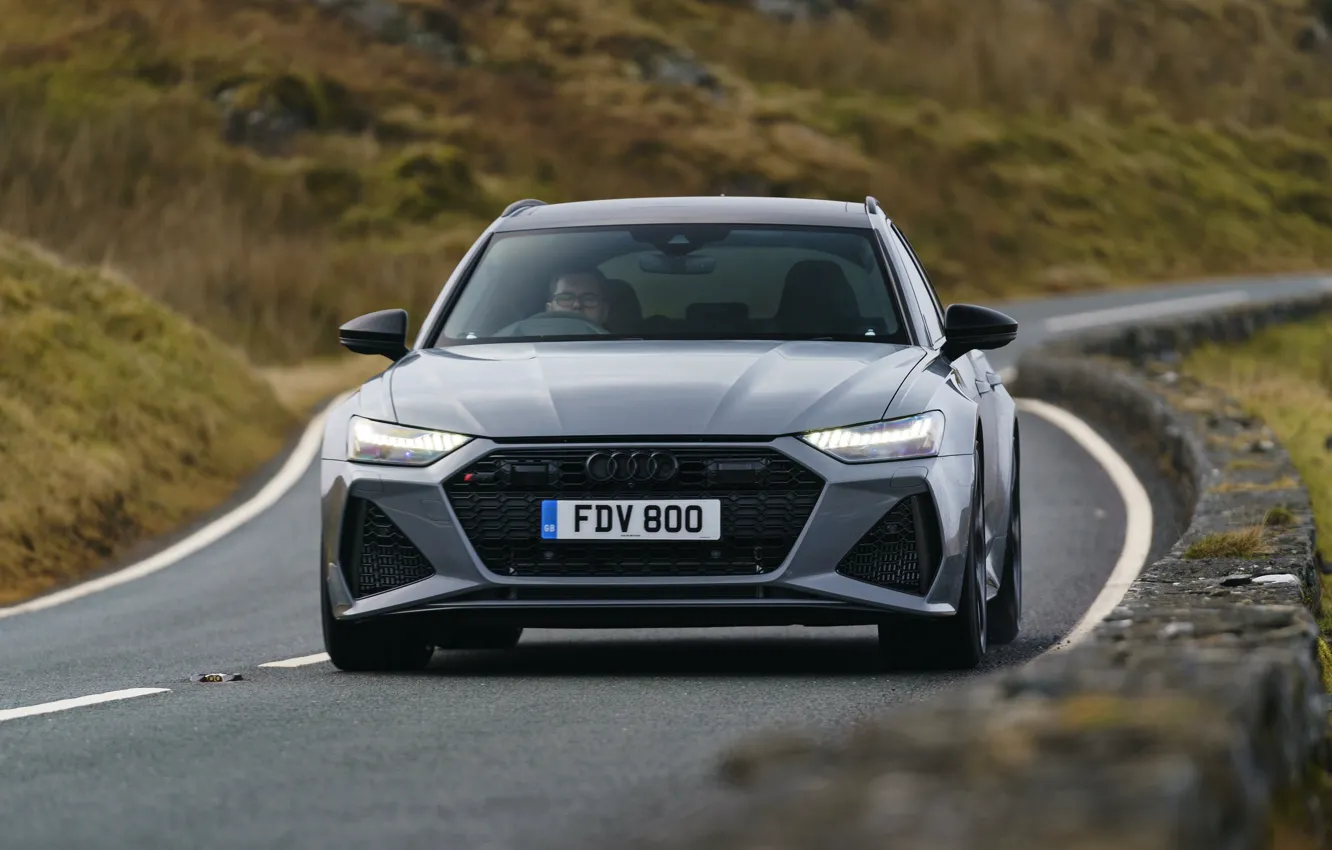 Photo wallpaper road, grass, Audi, front, universal, RS 6, 2020, 2019