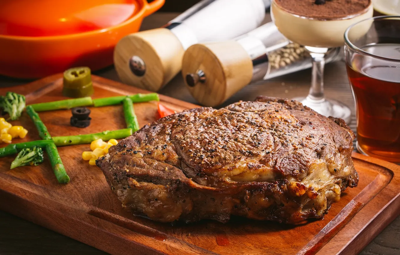 Photo wallpaper meat, asparagus, pork