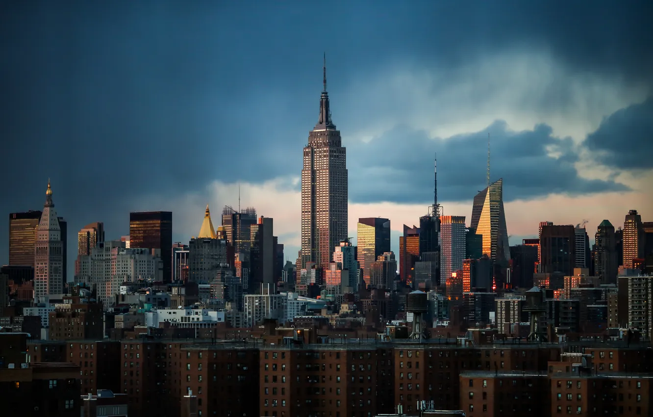 Photo wallpaper roof, clouds, New York, The Empire state building, United States