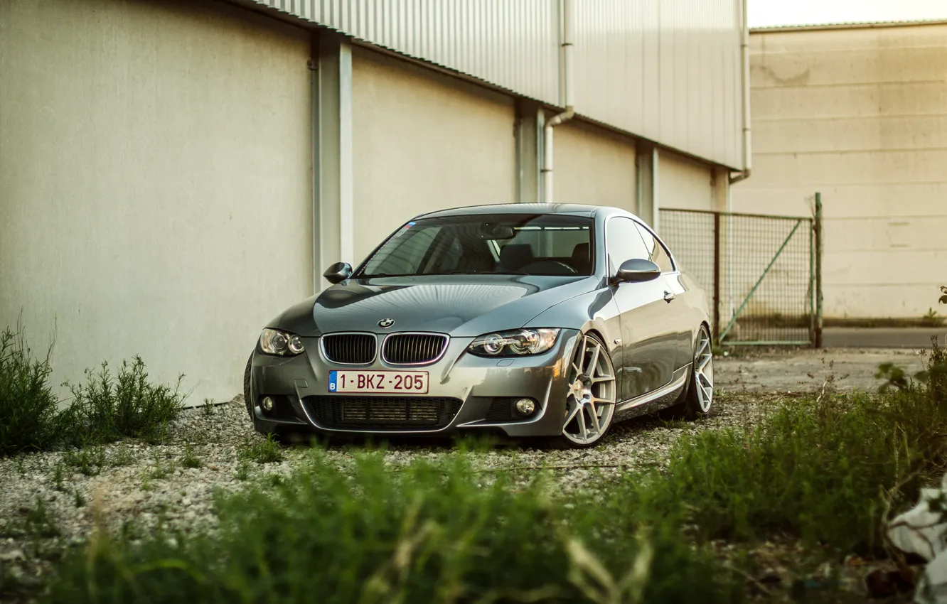 Photo wallpaper BMW, BMW, silver, wheels, silver, front, E92