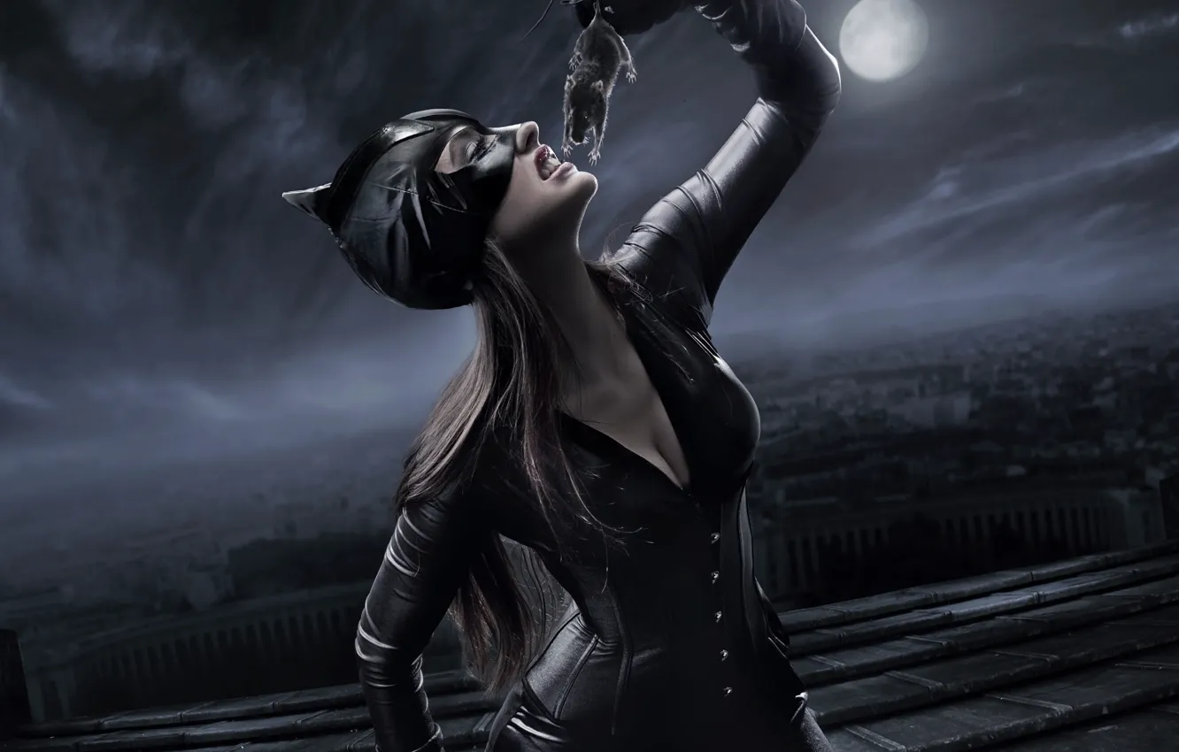 Photo wallpaper night, the moon, mask, costume, Catwoman, rat, mining, Catwoman