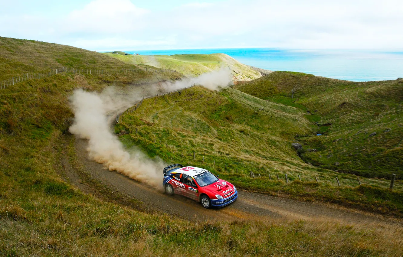 Photo wallpaper Sea, Auto, Dust, Sport, Machine, Speed, Day, Hill