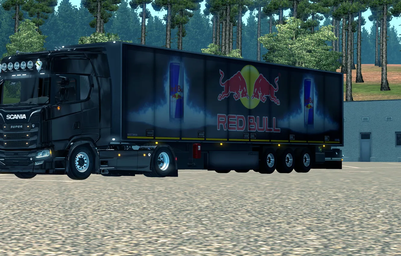 Photo wallpaper wheels, New, Game, low, Scania, Trailer, fast, RedBull