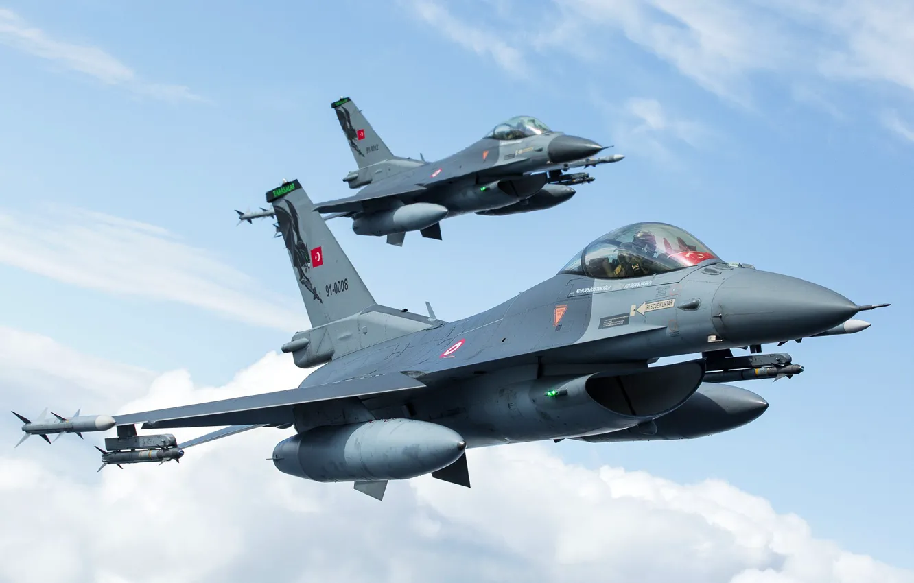 Photo wallpaper sky, F-16, clouds, turkish air forces