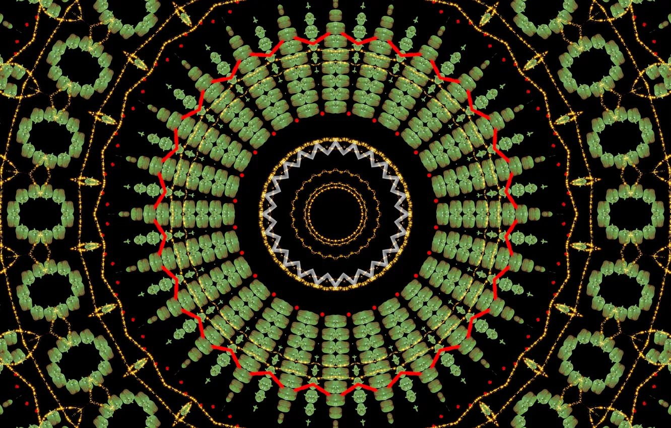 Photo wallpaper pattern, round, pepper, black background, kaleidoscope
