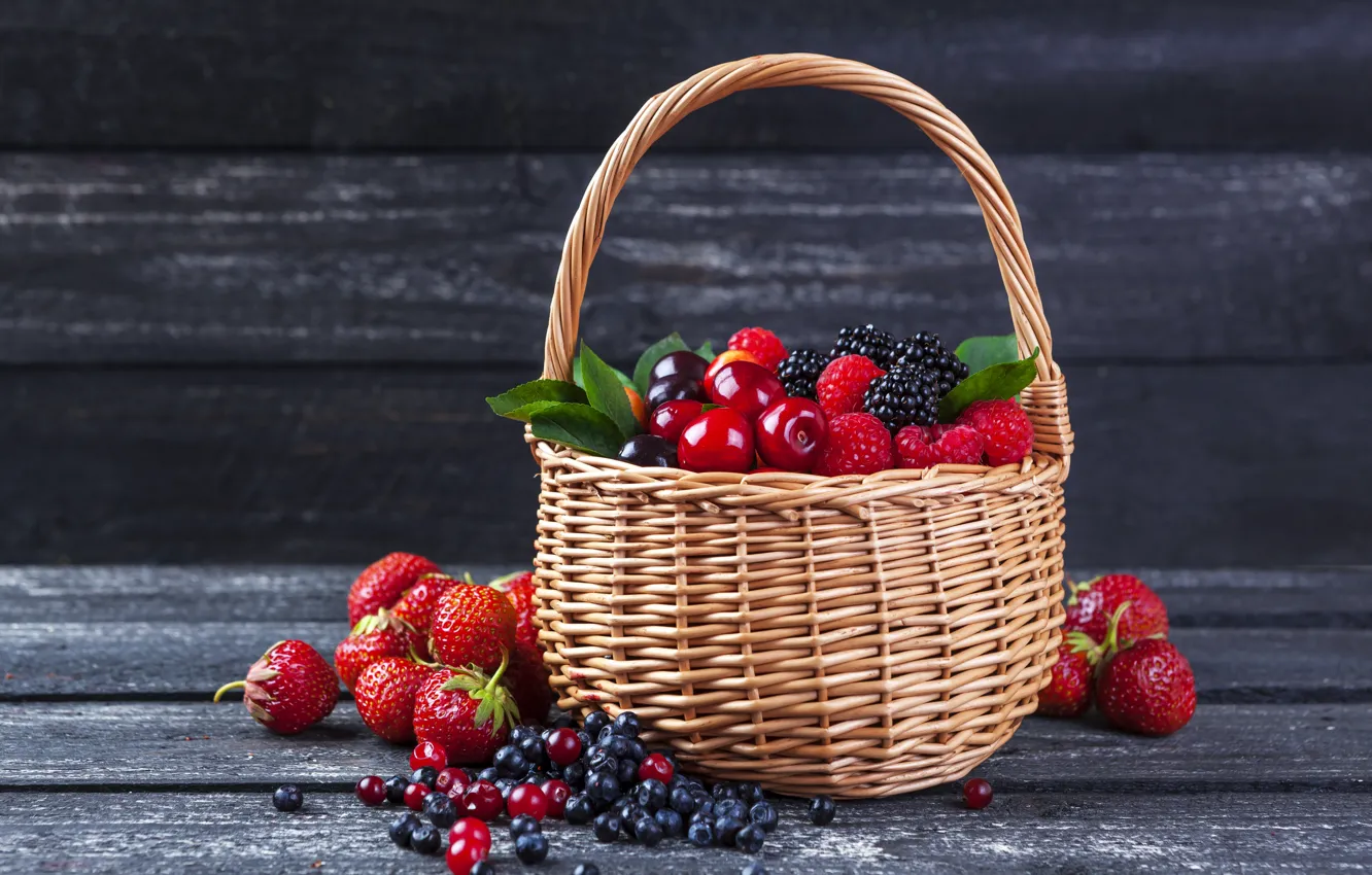 Photo wallpaper berries, fruit, basket