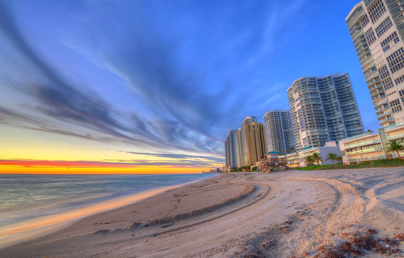 Photo wallpaper beach, sunset, the ocean, home, Miami, the evening, FL, Miami