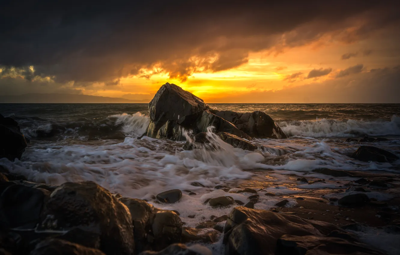 Photo wallpaper sunset, rocks, mloye