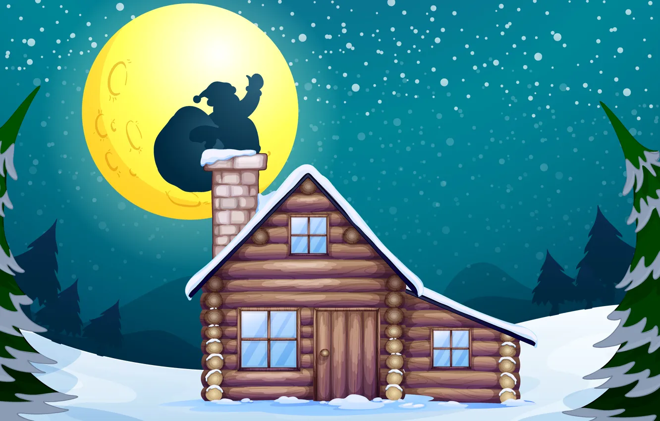 Photo wallpaper snow, trees, the moon, vector, graphics, new year, home, vector