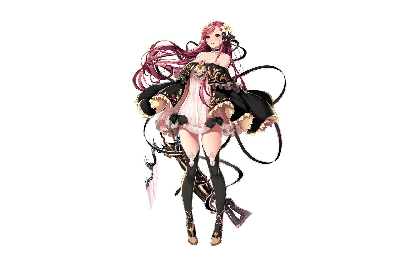 Photo wallpaper girl, sexy, cleavage, flower, thighhighs, pink hair, long hair, dress