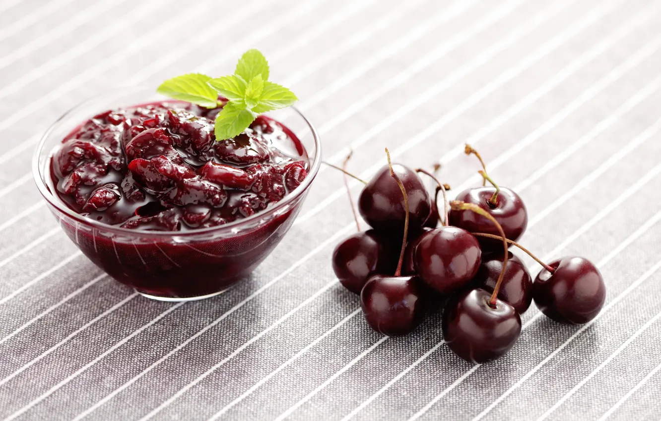 Photo wallpaper cherry, mint, cherry jam